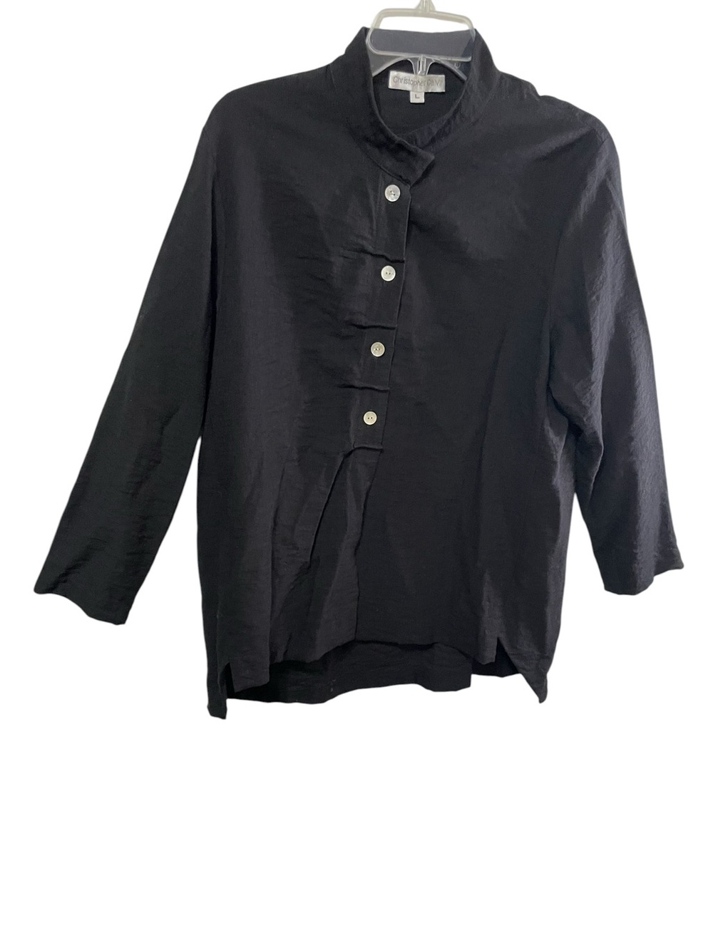 Christoper Calvin black top asymmetrical button front Lagenlook minimalist USA
